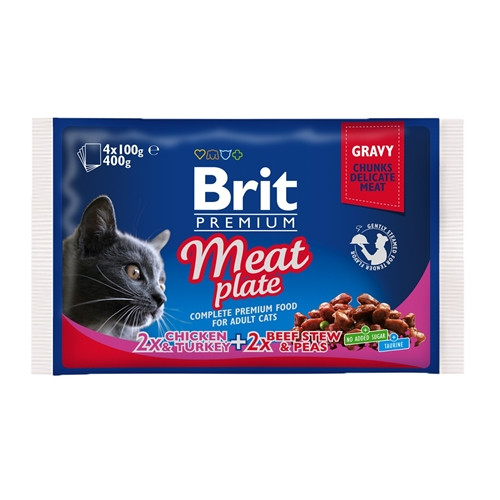 Brit Premium Cat Pouch Meat Plate 400 g (4x100 g)