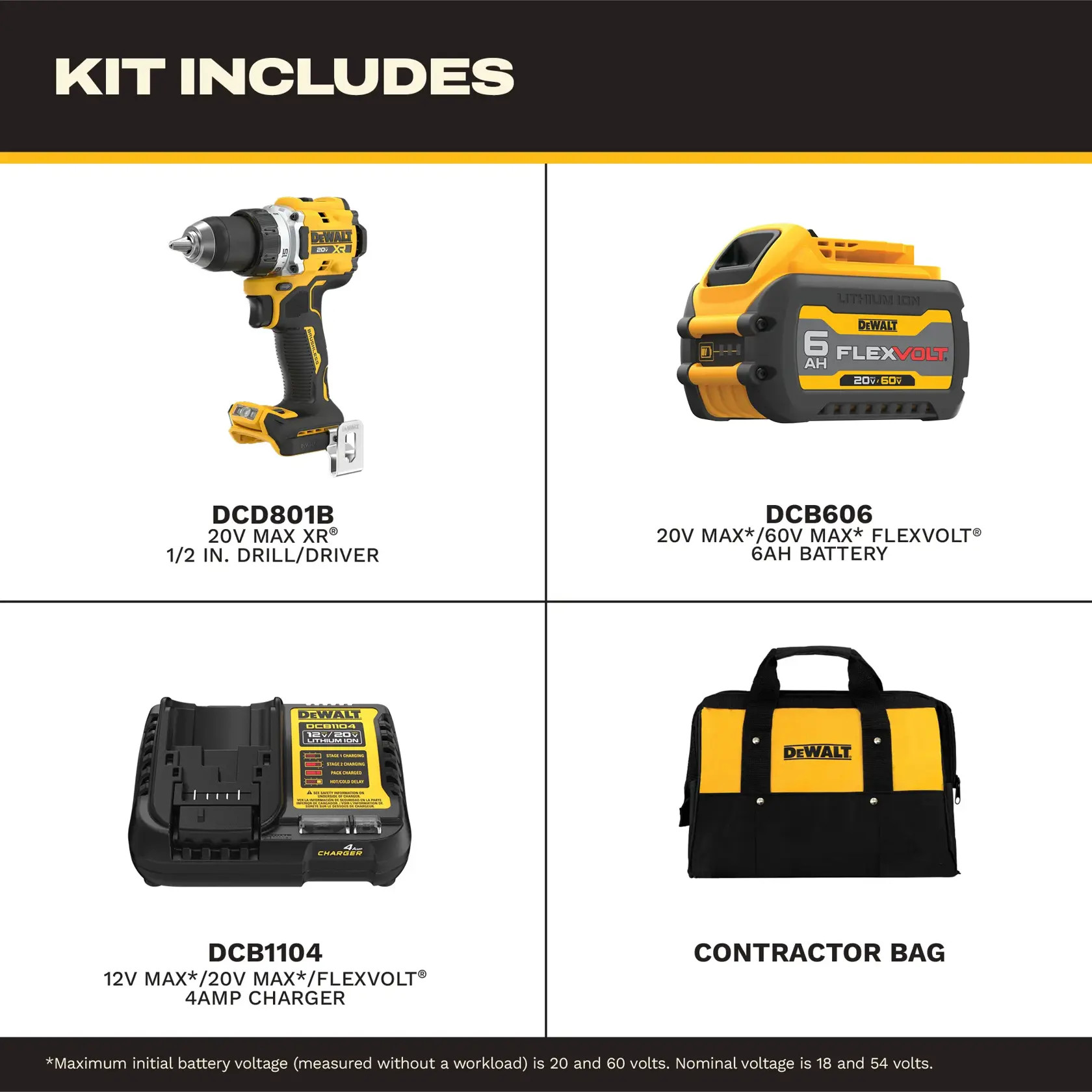 DEWALT 20V MAX XR 1/2-in. Brushless Cordless Drill/Driver Kit with 6Ah FLEXVOLT Battery