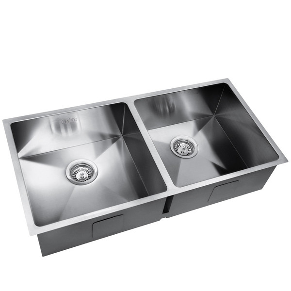 Cefito 865x440mm Handmade Stainless Steel Kitchen Under/Topmount Double Sink