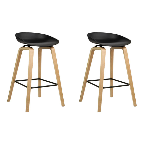 Artiss Set of 2 Wooden Square Footrest Bar Stools - Black
