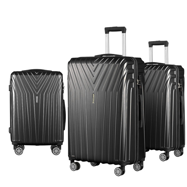 3pc Luggage 20'' 24'' 28'' Trolley Suitcase Sets Travel TSA Lightweight Black