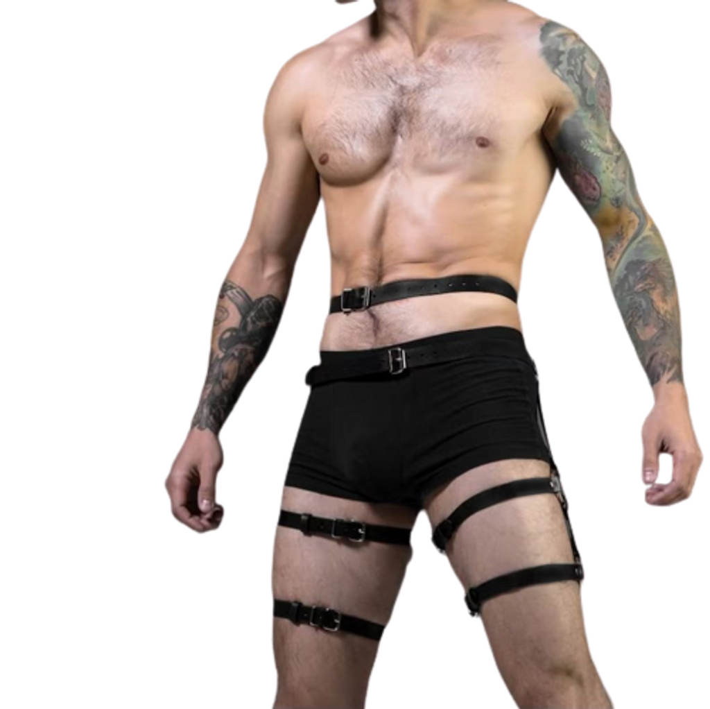 mens leather harness, leather thigh harness, bondage harness