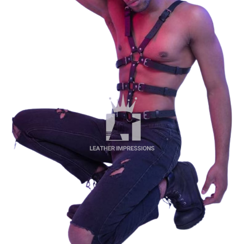 leather bdsm harness for men, leather harness