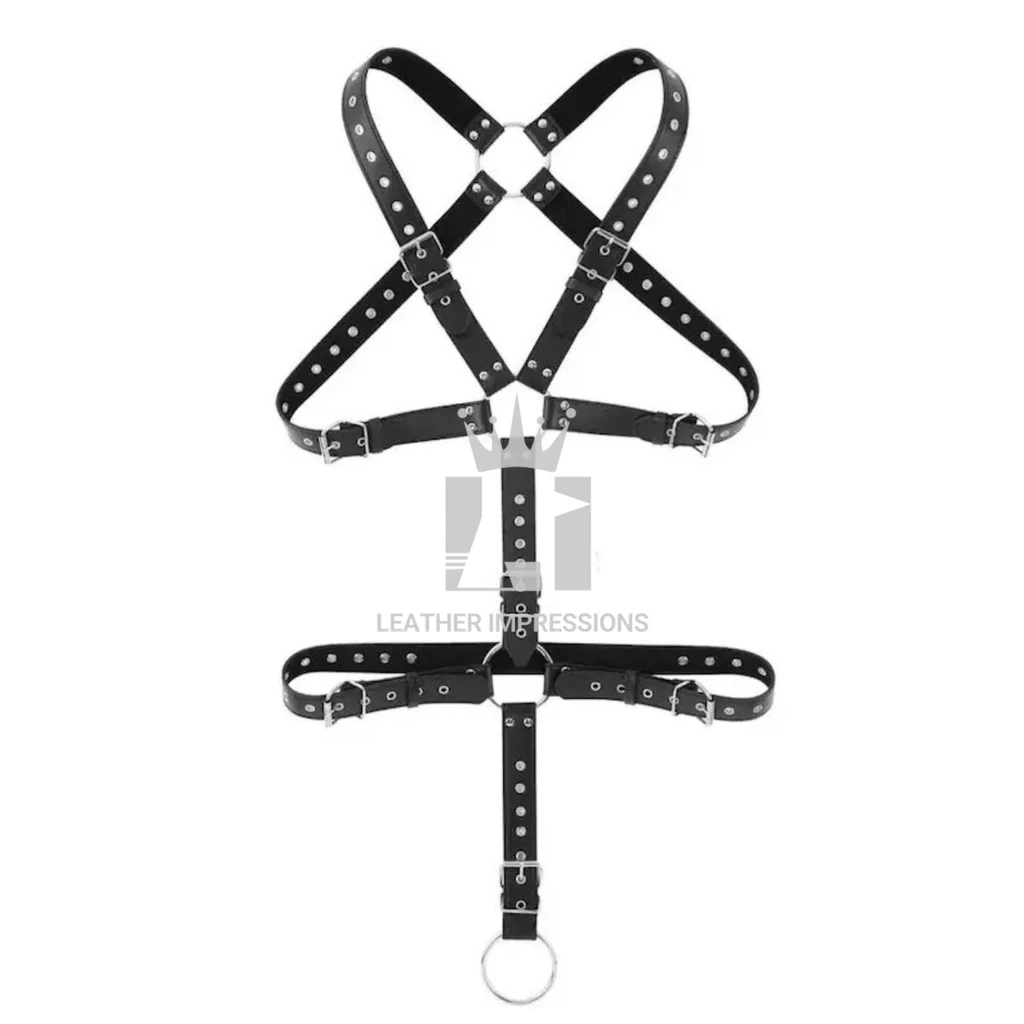 leather cock ring harness, leather harness