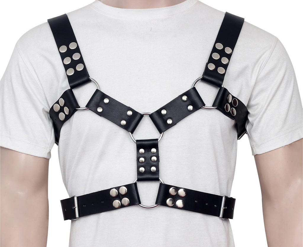 leather bdsm chest harness, leather harness