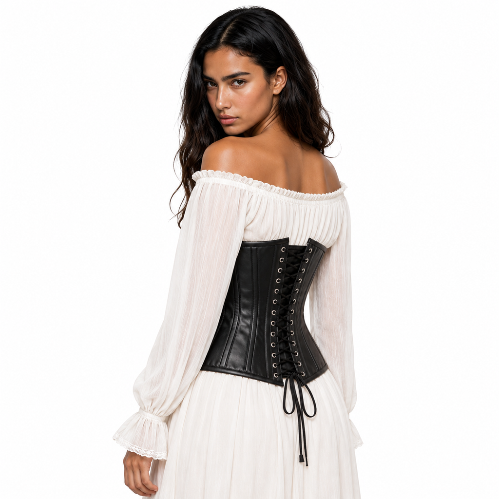 black leather corset top, leather bondage corset, leather waist restraint, leather waist corset, leather corset