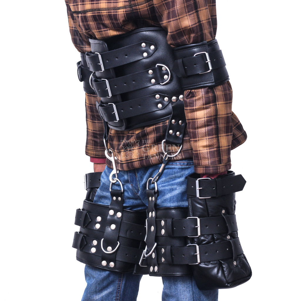 Exclusive Black Leather Bondage Waist Restraints Belt - Side Angle Exclusive Black Leather Bondage Waist Restraints Belt - Side Angle