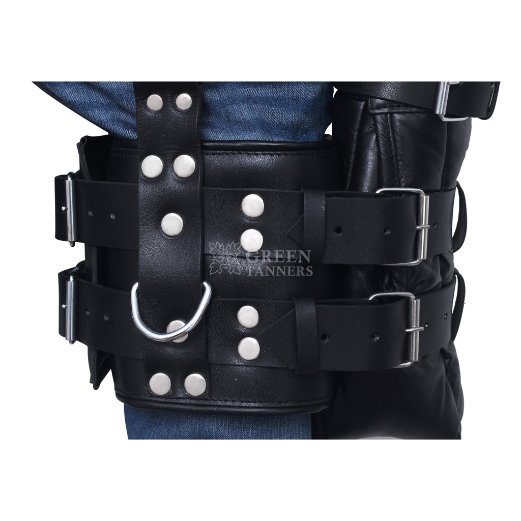 Exclusive Black Leather Bondage Waist Restraints Belt - Zoomed View Exclusive Black Leather Bondage Waist Restraints Belt - Zoomed View