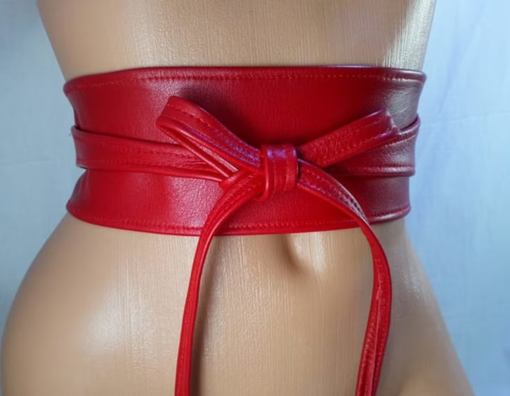 leather obi belt, leather wrap obi belt, leather waist obi belt