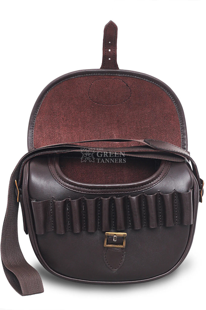 leather cartridge bag, leather shooting bag, shotgun shell holder