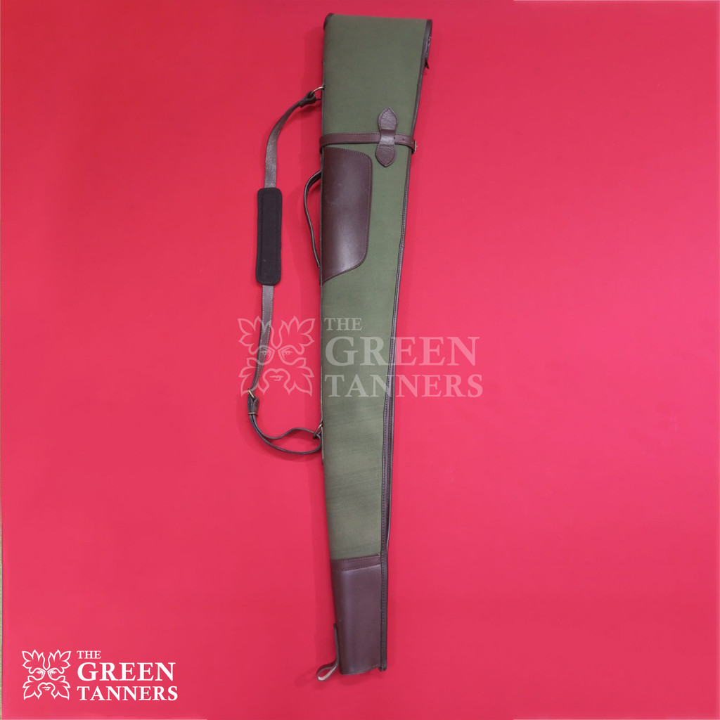 leather shotgun case, canvas shotgun case, green shotgun case, canvas leather gun case