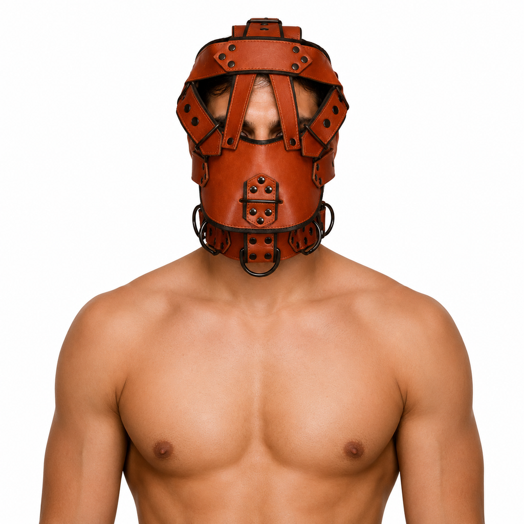 leather face muzzle, leather bdsm muzzle, leather head harness, leather muzzle