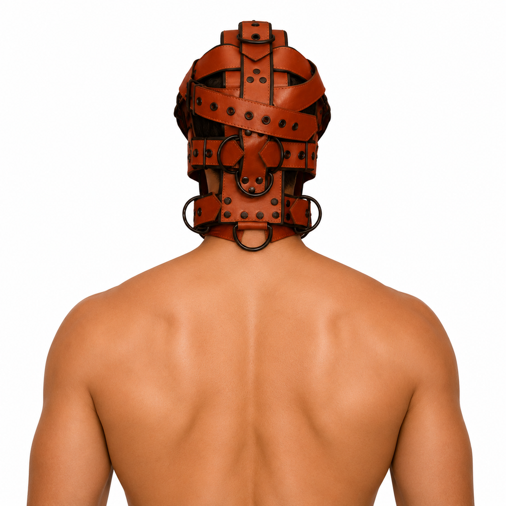 leather face muzzle, leather bdsm muzzle, leather head harness, leather muzzle