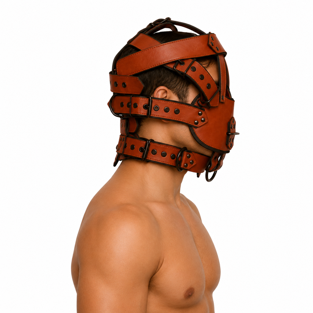 leather face muzzle, leather bdsm muzzle, leather head harness, leather muzzle