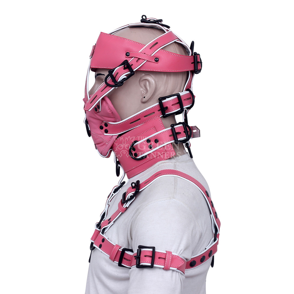 side closeup of  Handmade Leather Harness and Muzzle Gag side closeup of  Handmade Leather Harness and Muzzle Gag