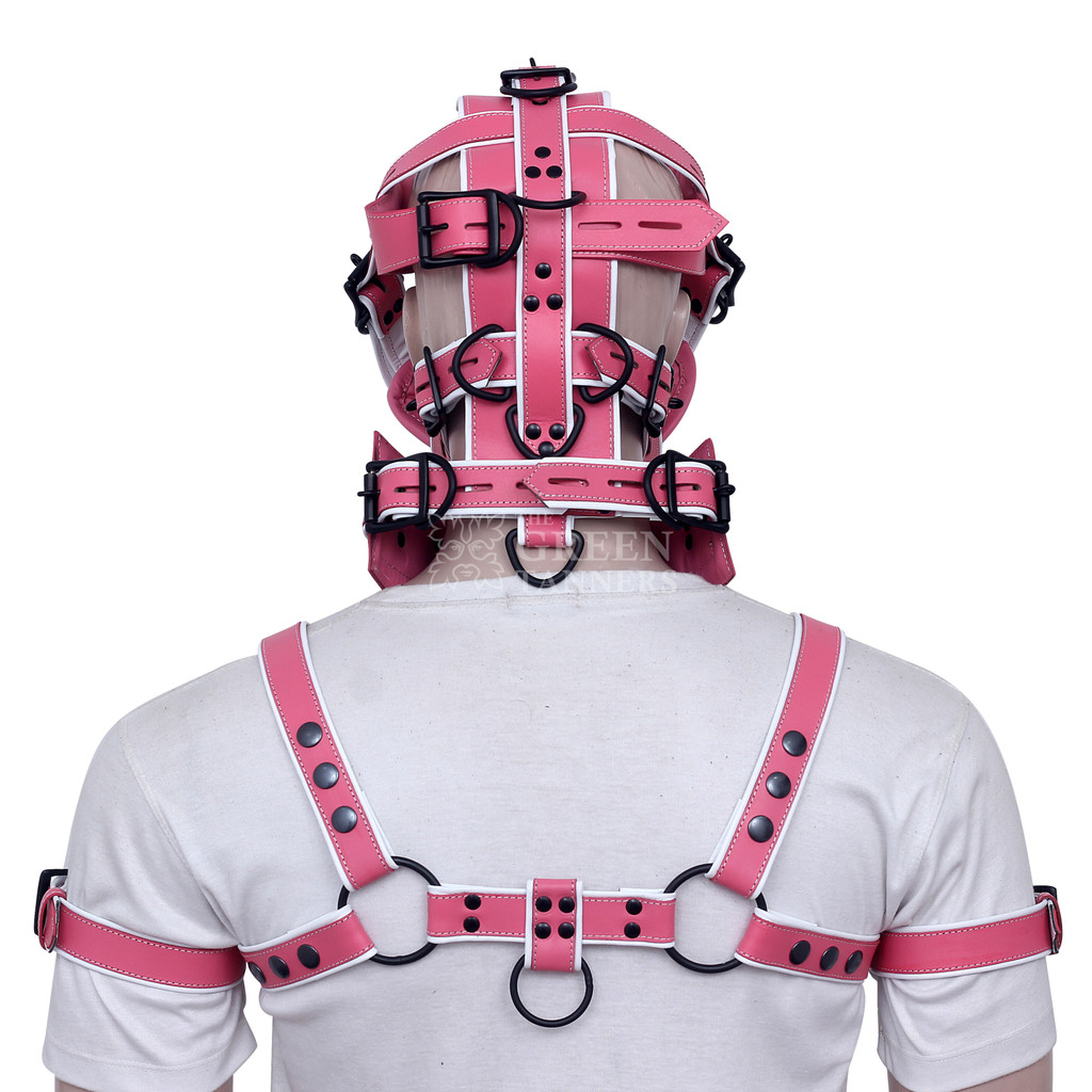 Back image of model wear  Handmade Leather Harness and Muzzle Gag Back image of model wear  Handmade Leather Harness and Muzzle Gag