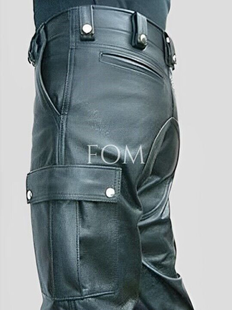 leather cargo pants, leather biker pants, leather motorcycle pants, black leather biker pants