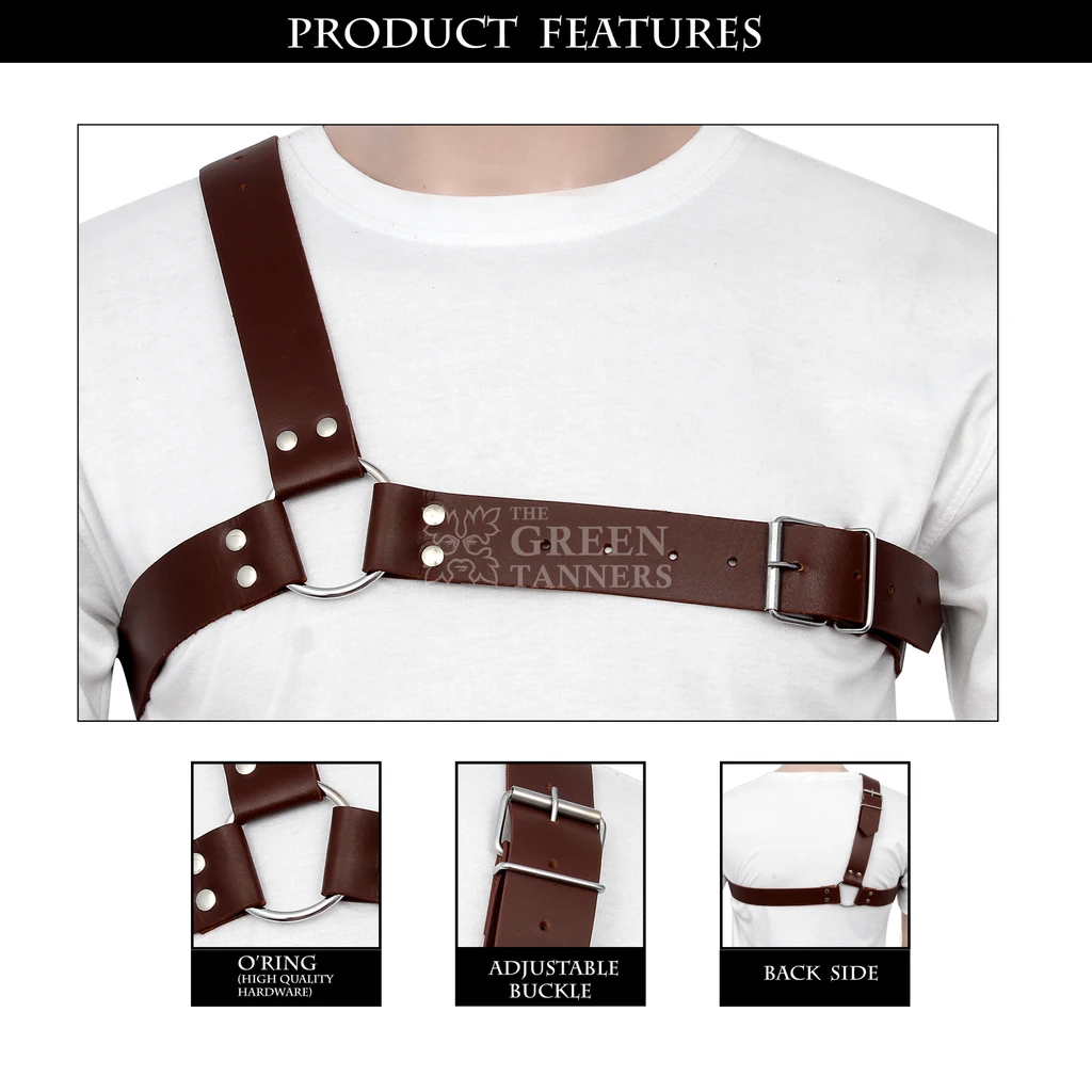 mens chest harness for edgy look -infographic, leather mens chest harness