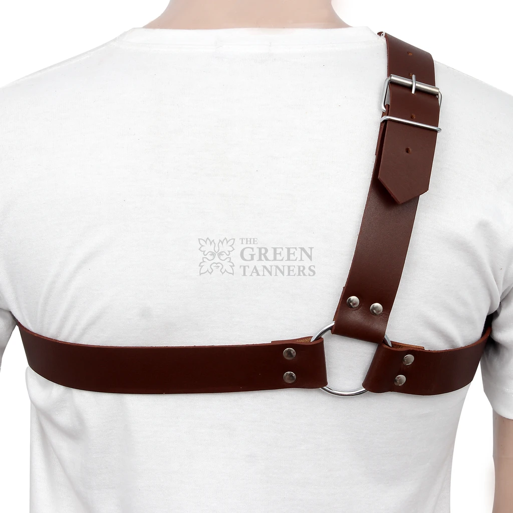mens chest harness for edgy look - back view, leather mens chest harness