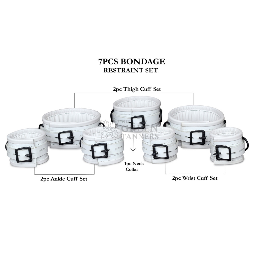 7 Pcs Set Handmade Leather Bondage Handcuffs -  Measurements