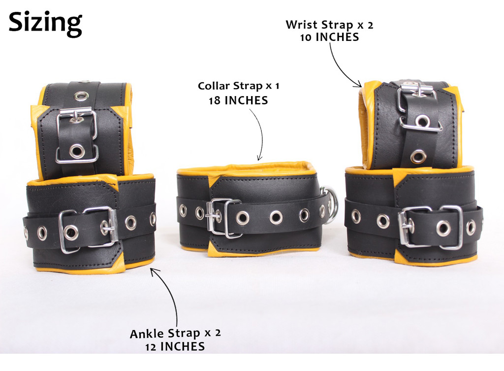 Leather handcuffs, yellow leather cuffs, leather restraints