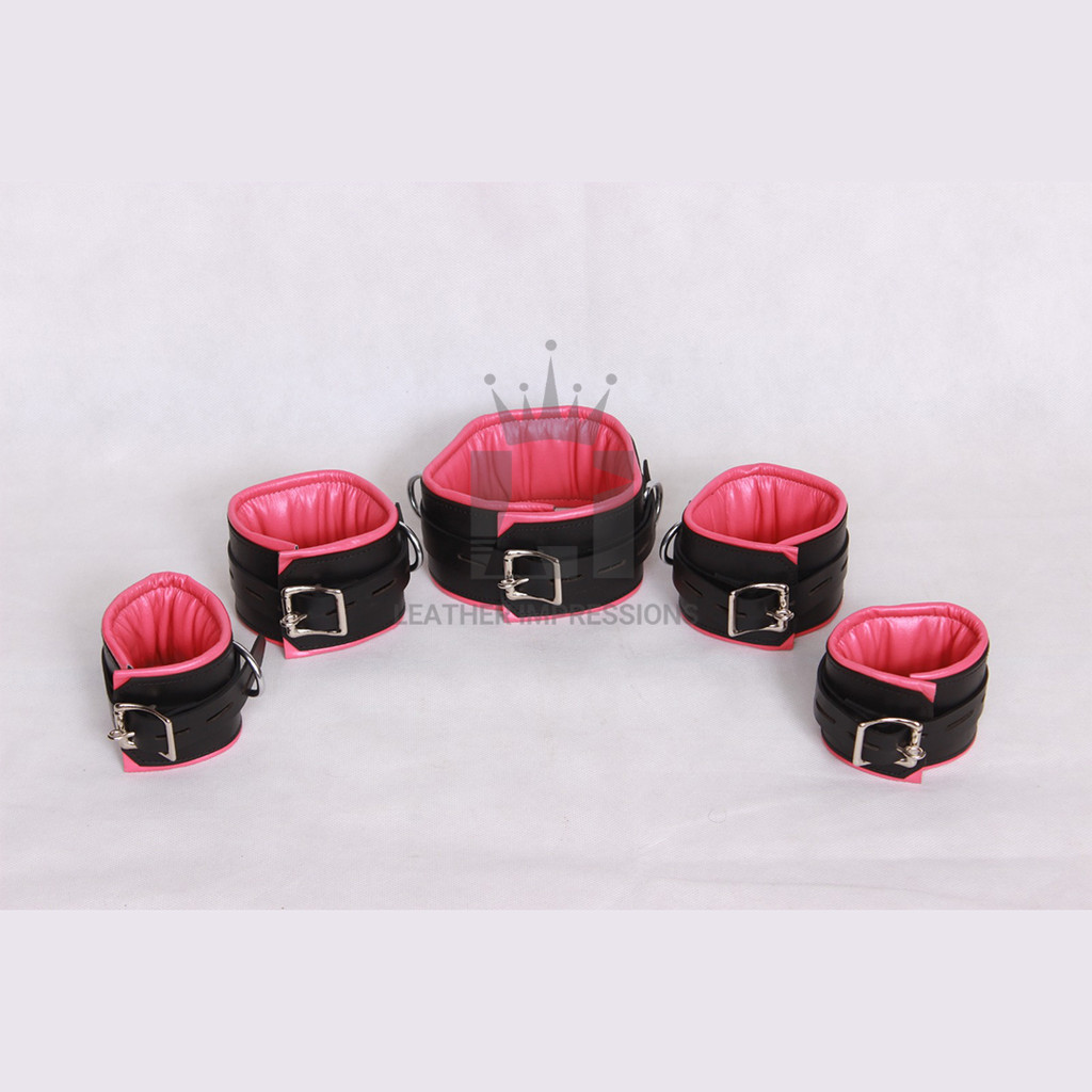 Leather cuffs, leather handcuffs, leather restraints, leather pink cuffs