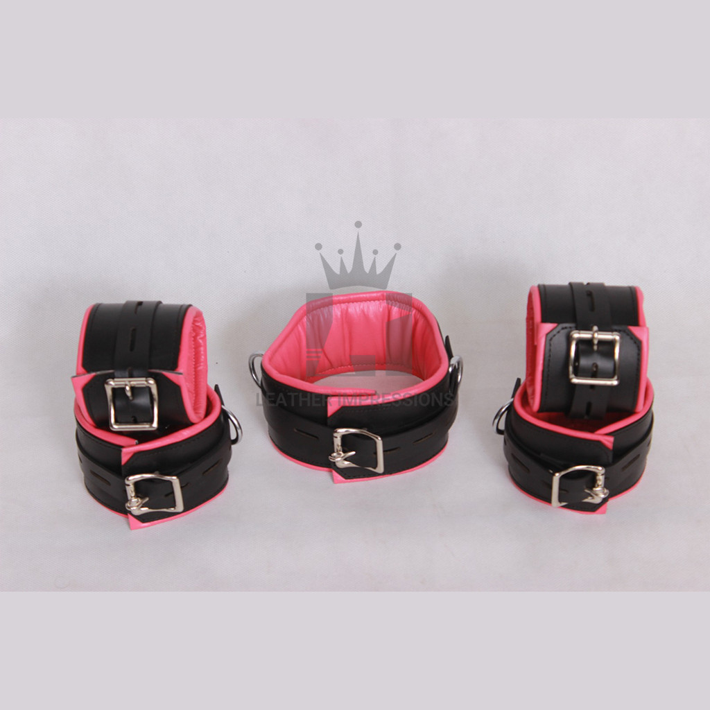 Leather cuffs, leather handcuffs, leather restraints, leather pink cuffs