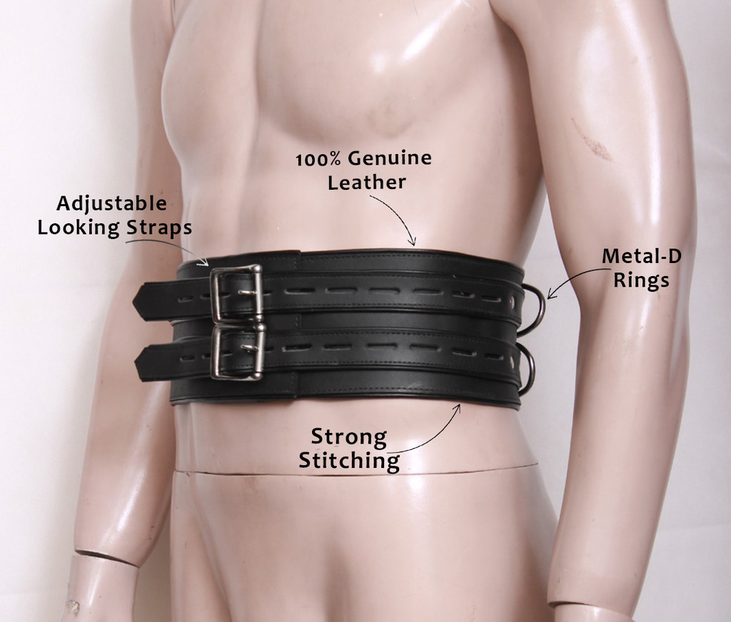 leather waist restraint belt, leather waist belt, black restraint belts