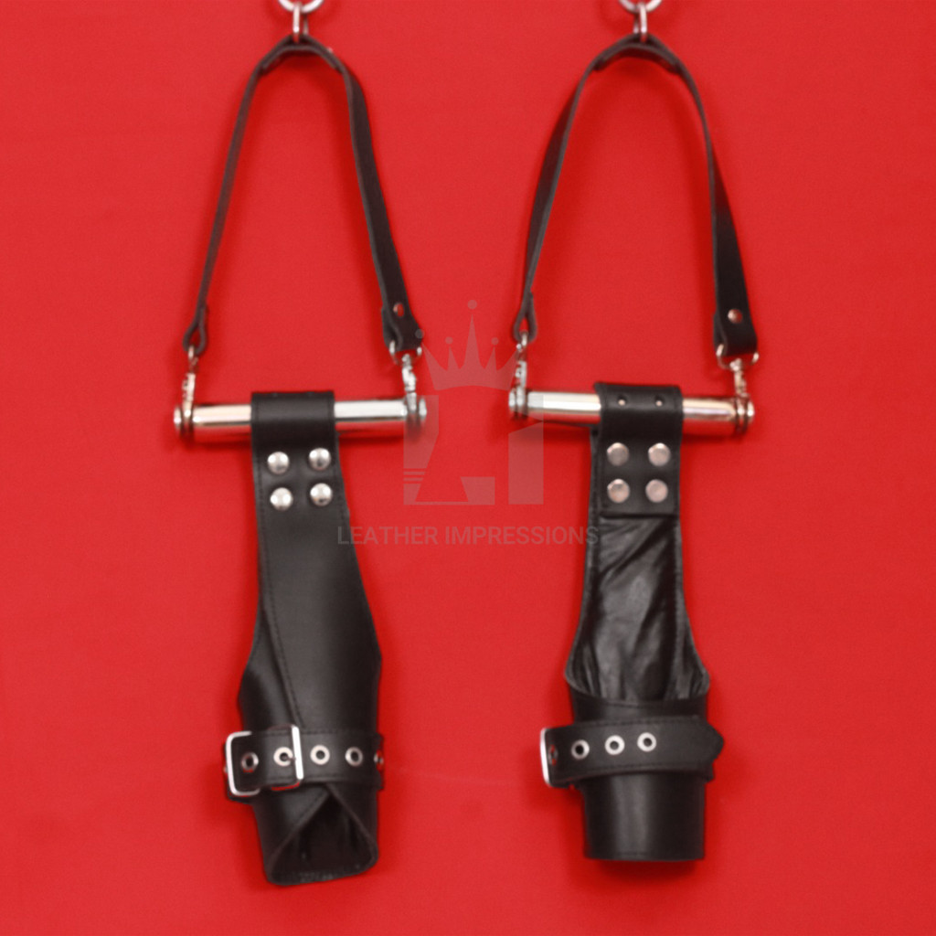 leather suspension cuffs, wrist suspension cuffs, black suspension cuffs