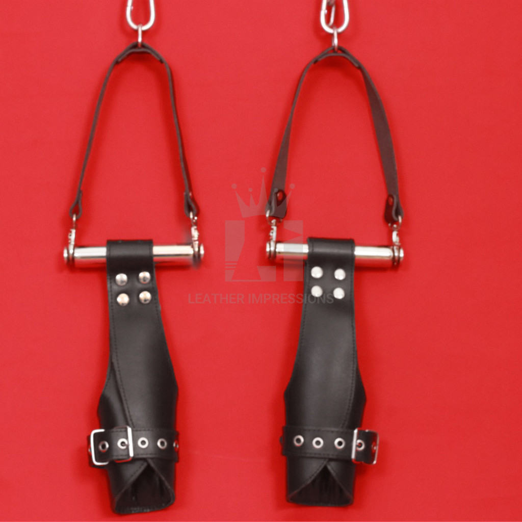leather suspension cuffs, wrist suspension cuffs, black suspension cuffs
