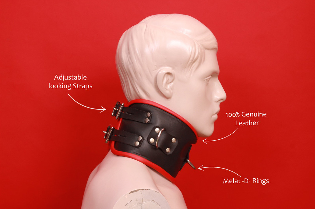 leather posture collar, black posture collar with red piping