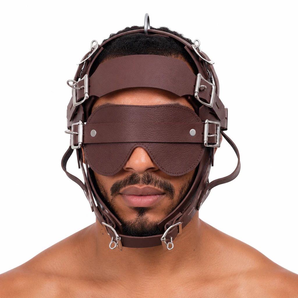 leather face muzzle, leather bdsm muzzle, leather head harness, leather muzzle, leather harness