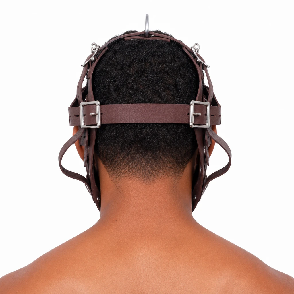 leather face muzzle, leather bdsm muzzle, leather head harness, leather muzzle, leather harness