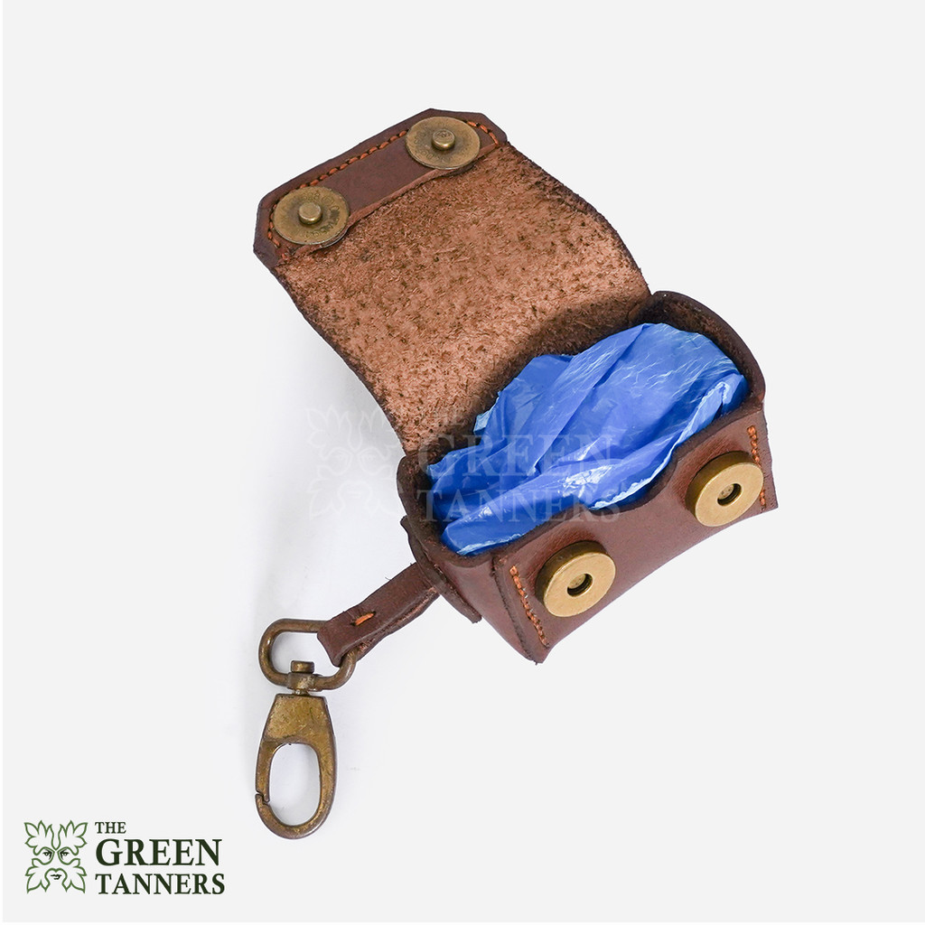 leather waste poop bag, leather dog poop bag, leather dog waste dispenser bag