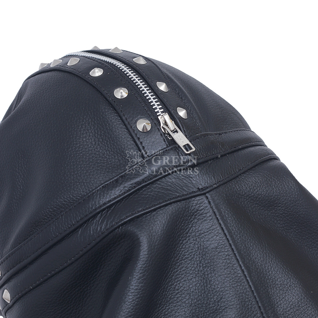 Black Bondage Leather Hood  Fetish Slave Mask - Head Close View Black Bondage Leather Hood  Fetish Slave Mask - Head Close View