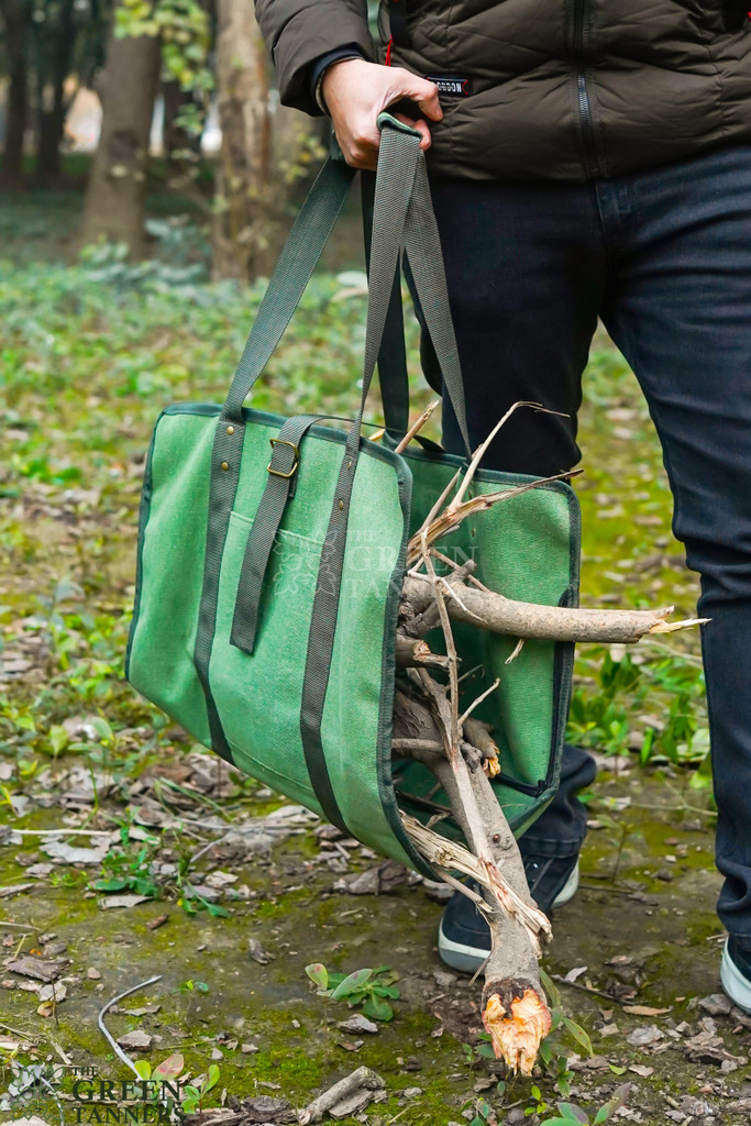 canvas log carrier, firewood carrier