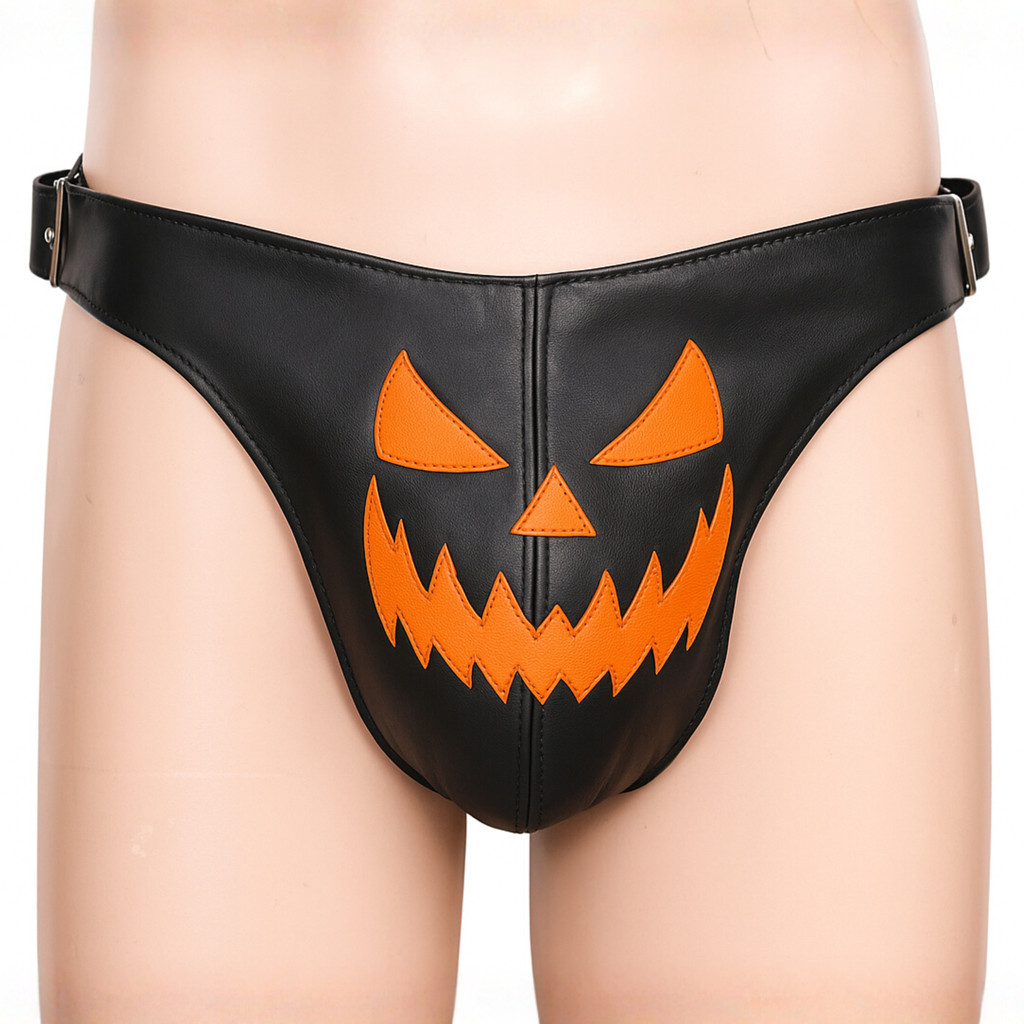 Halloween Premium Black Gay Leather Jockstrap -  Main Image