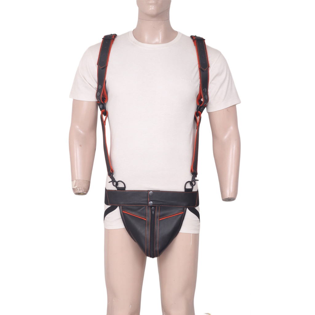 Black Mens Bondage Harness With Jockstrap