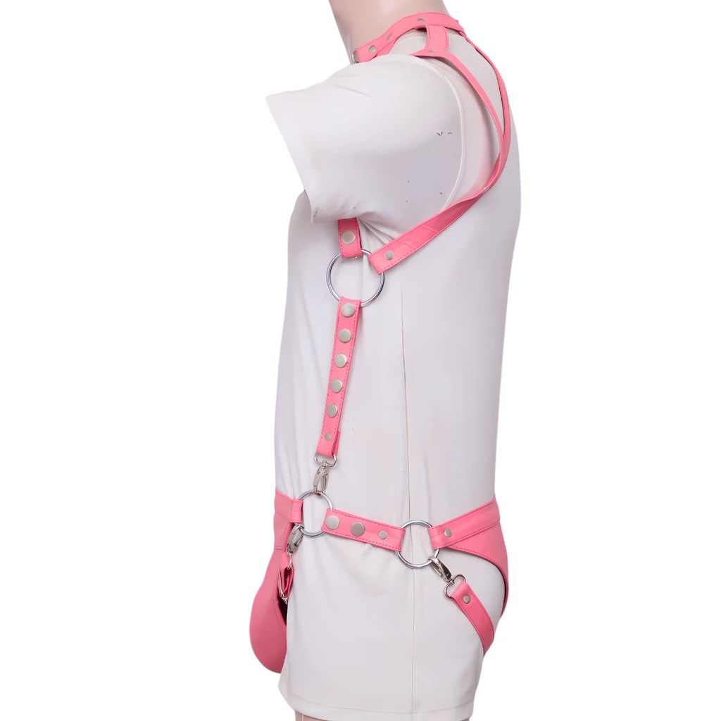 pink mens bdsm harness, mens leather bdsm harness