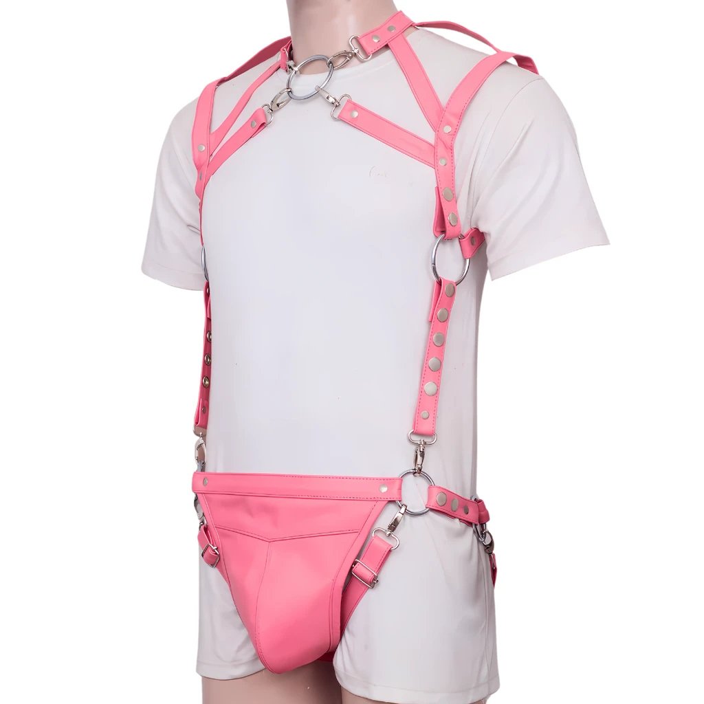 pink mens bdsm harness, mens leather bdsm harness