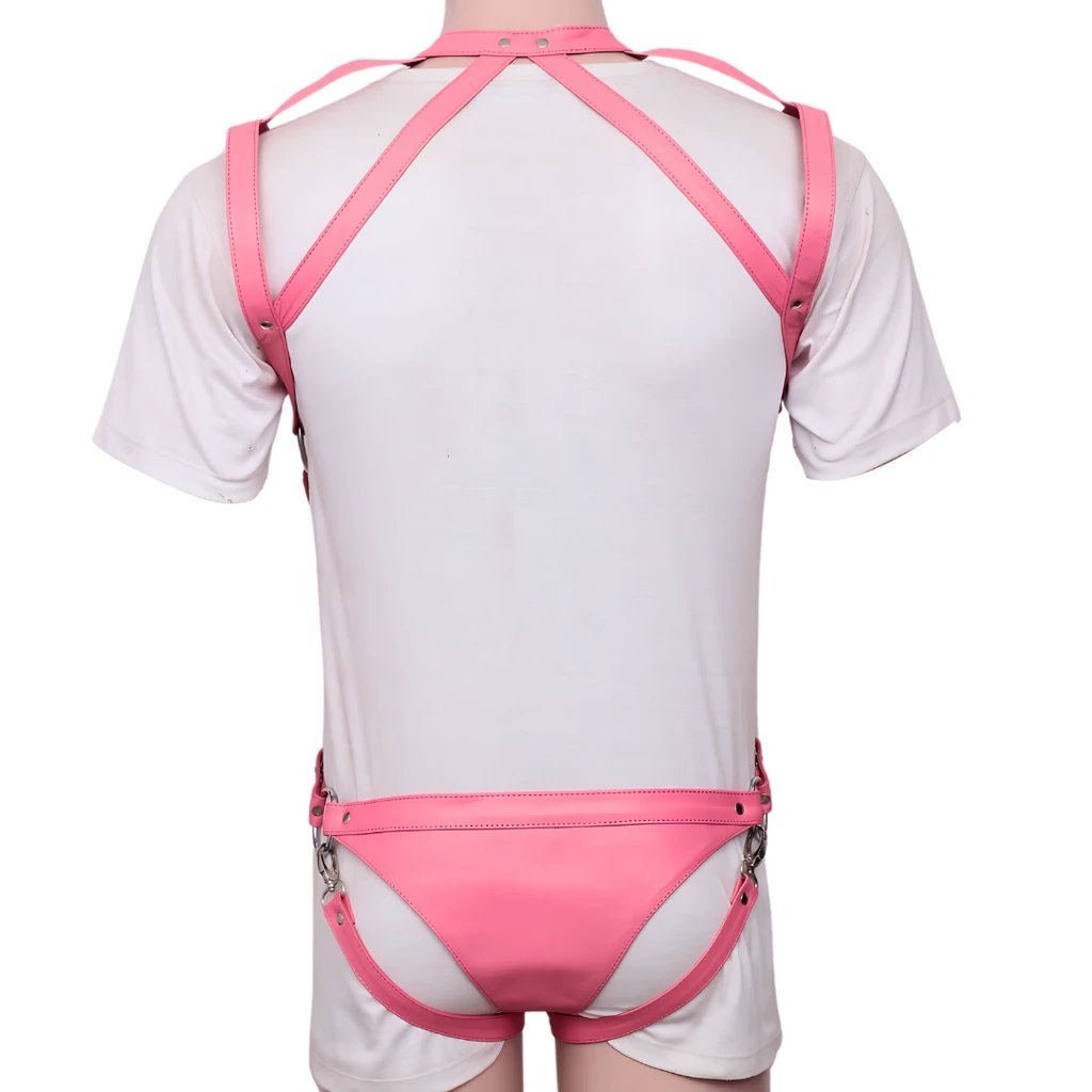 pink mens bdsm harness, mens leather bdsm harness