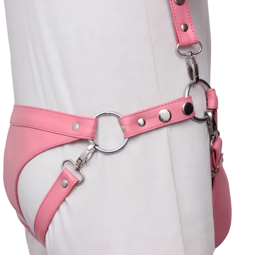 pink mens bdsm harness, mens leather bdsm harness