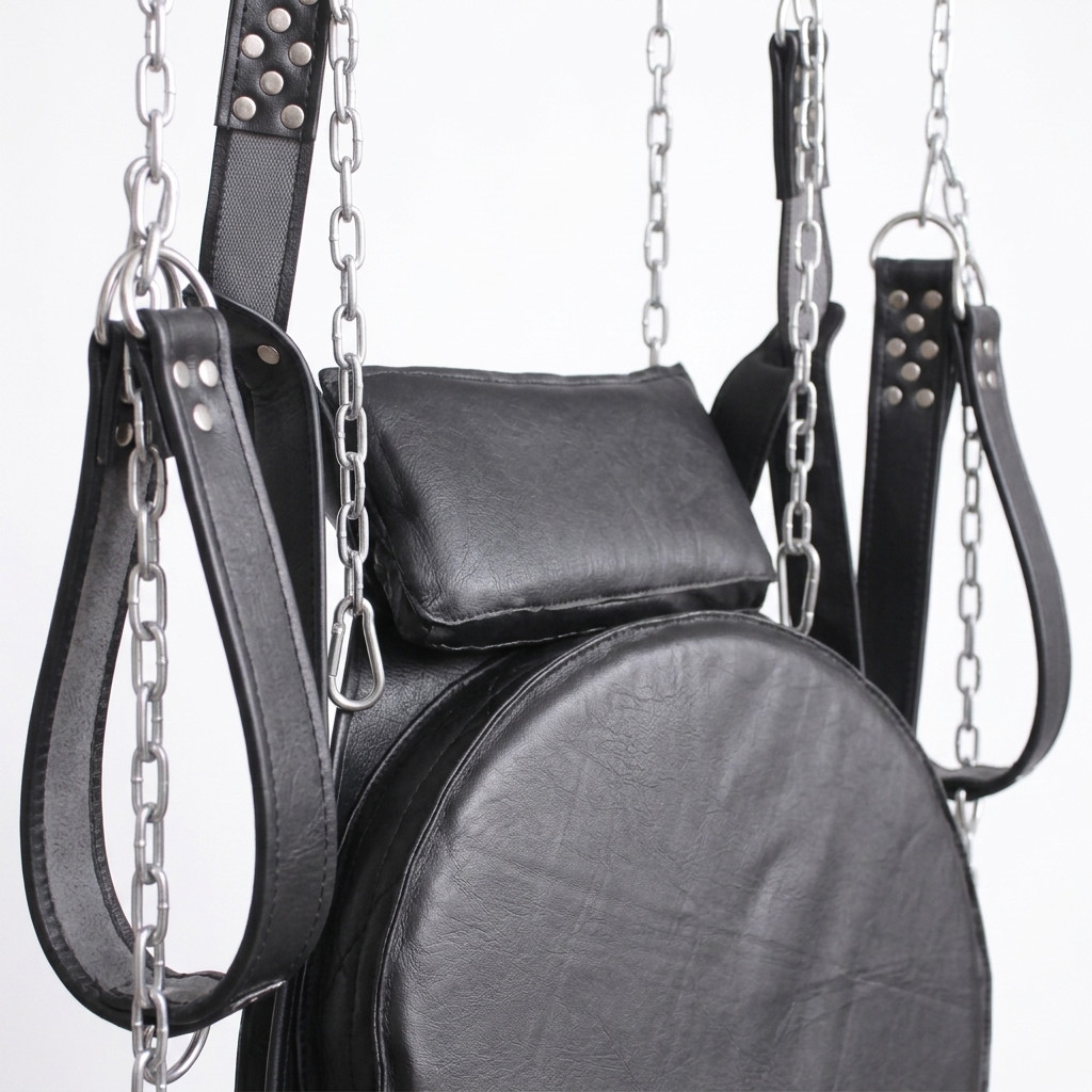 black genuine leather bondage sex sling, leather sex swing, leather sex sling