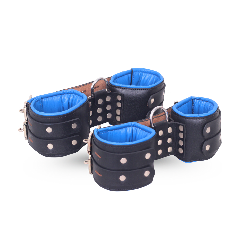 leather wrist and ankle restraints, bdsm suspension cuffs, suspension wrist cuffs, leather wrist cuffs, leather suspension cuffs