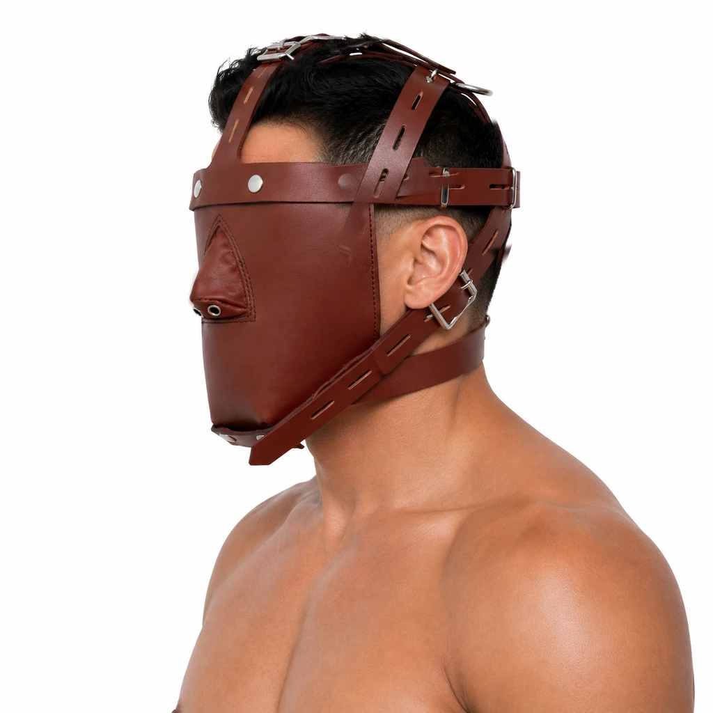 leather face muzzle, leather bdsm muzzle,   leather head harness, leather harness