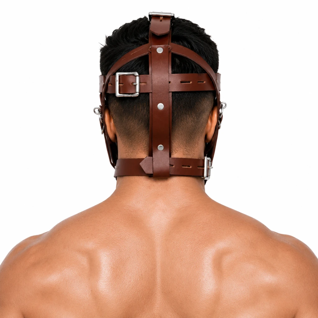 leather face muzzle, leather bdsm muzzle,   leather head harness, leather harness