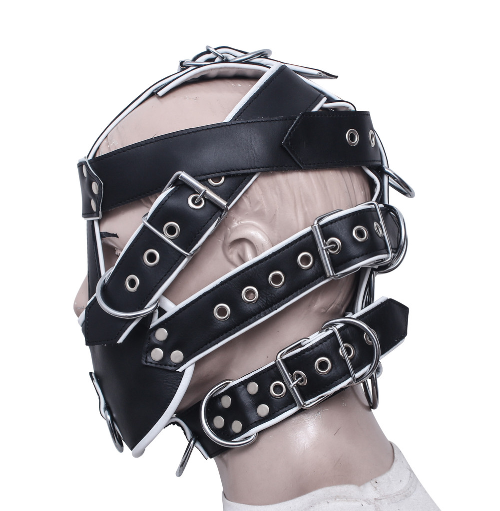 leather face muzzle, leather bdsm muzzle,  head harness