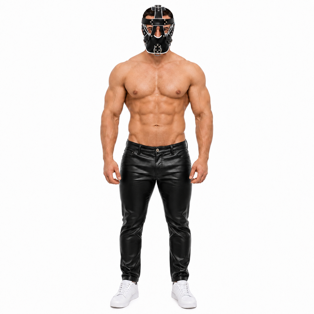 leather face muzzle, leather bdsm muzzle,  head harness