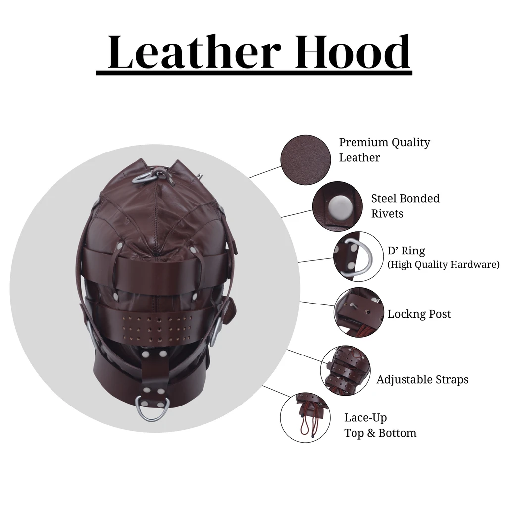 leather bondage hood, leather bdsm hood, leather bondage mask, leather hood