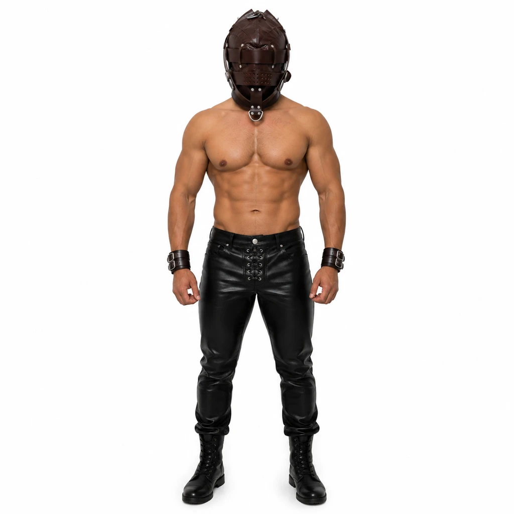 leather bondage hood, leather bdsm hood, leather bondage mask, leather hood